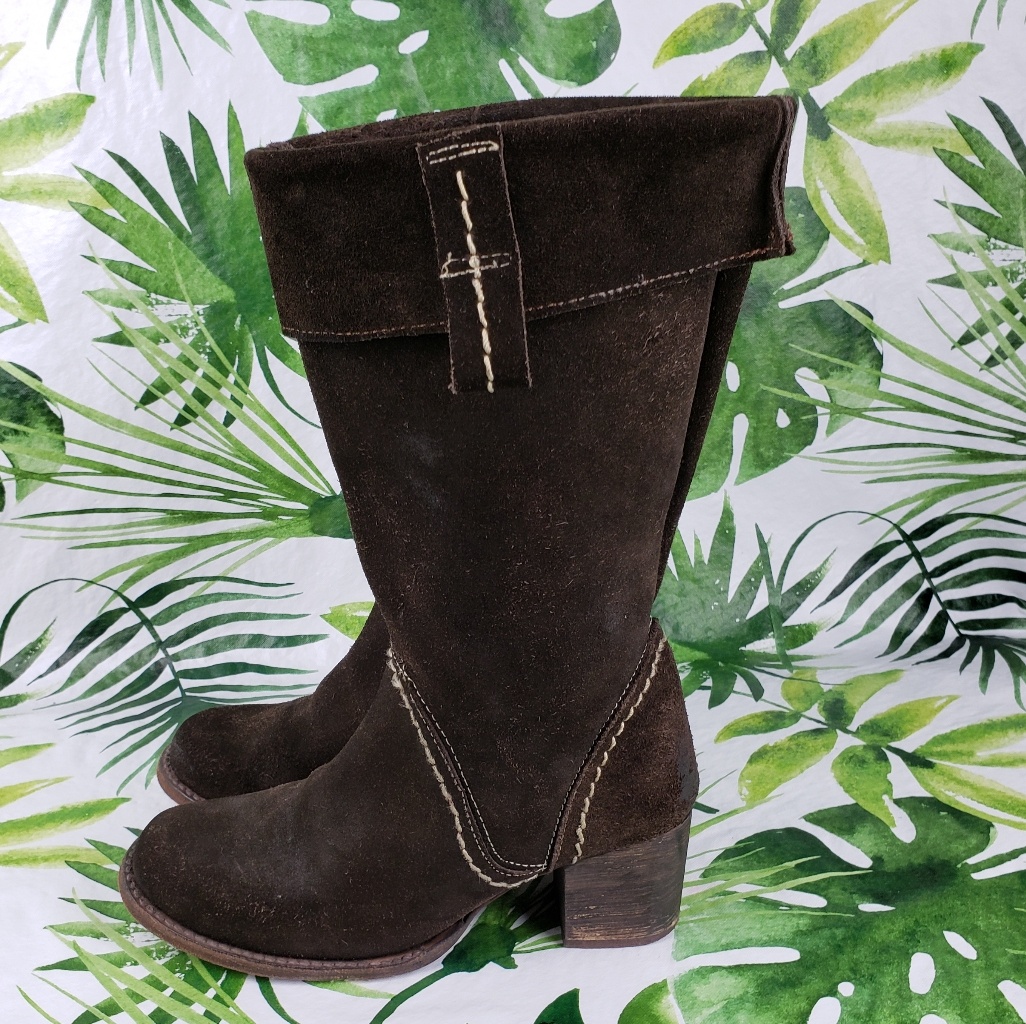 407gpp Bed Stu Brown Distressed Suede Block Heel